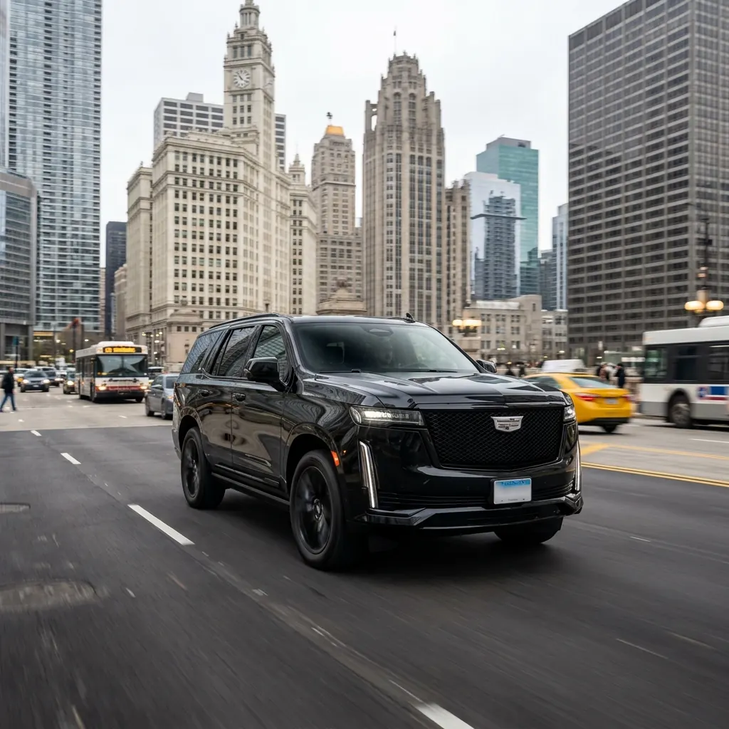 Cadillac Escalade chauffeur service in downtown Chicago